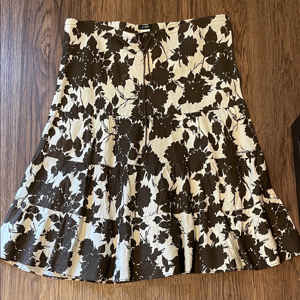 NWT J. Crew Brown and Cream Floral Midi Paneled Skirt with drawstring